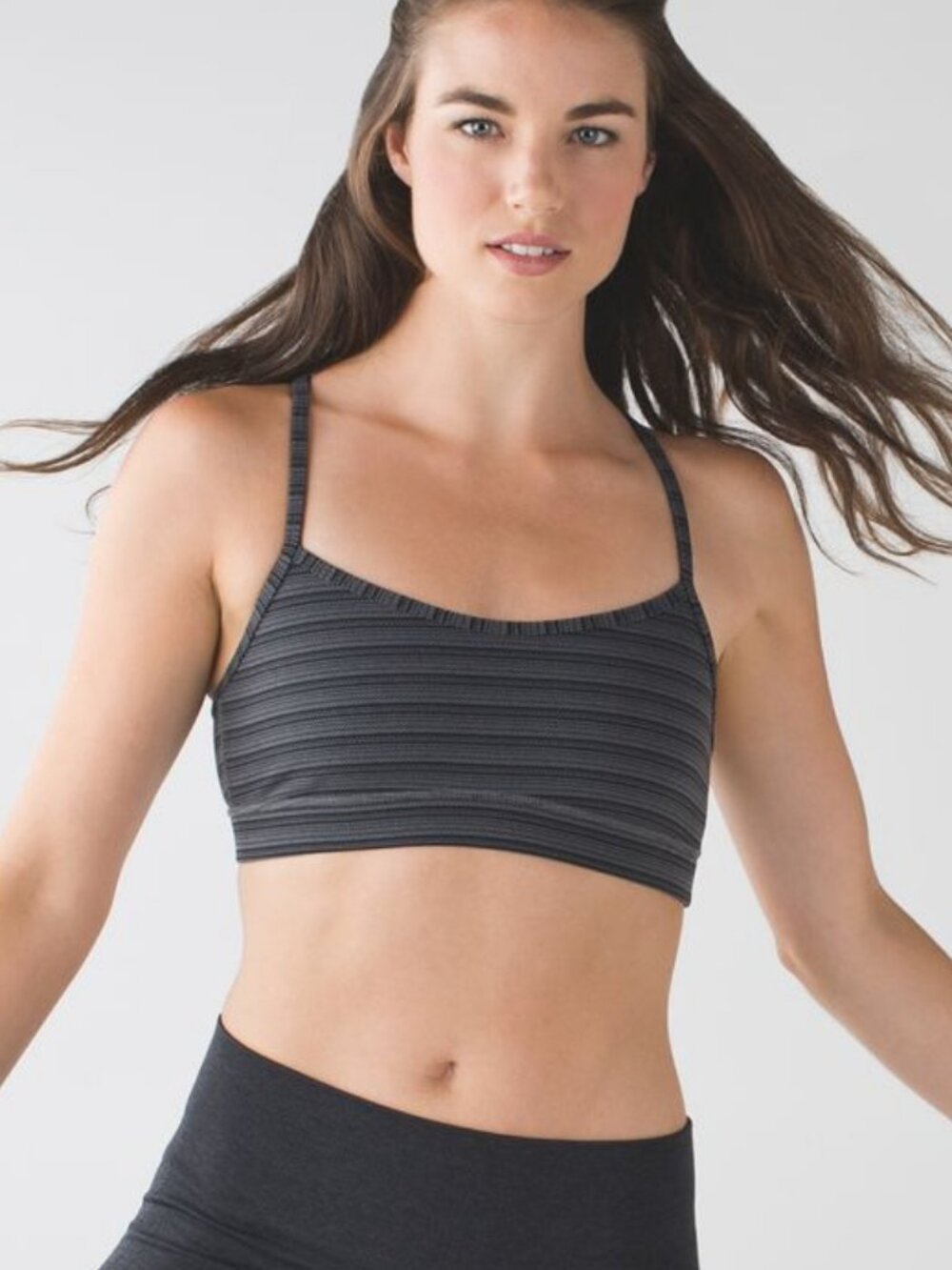 Lululemon Flow Y Bra IV Textured Stripe Slate Deep Coal